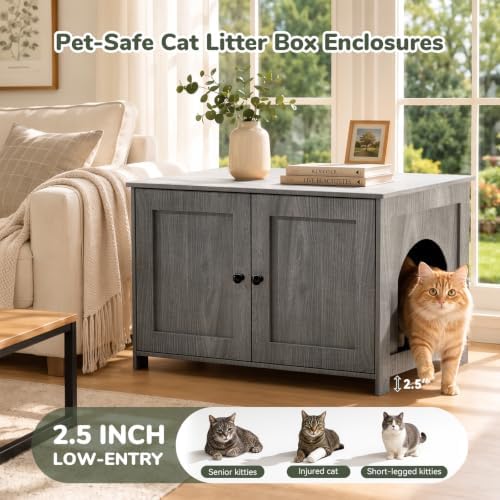 Hidden Cat Litter Box Enclosure Furniture, Dog Proof Kitty Washroom Cabinet - Image 2