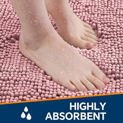 Chenille Bathroom Runner Rug 17"x47" Blush, Plush Bath Mat - Image 4