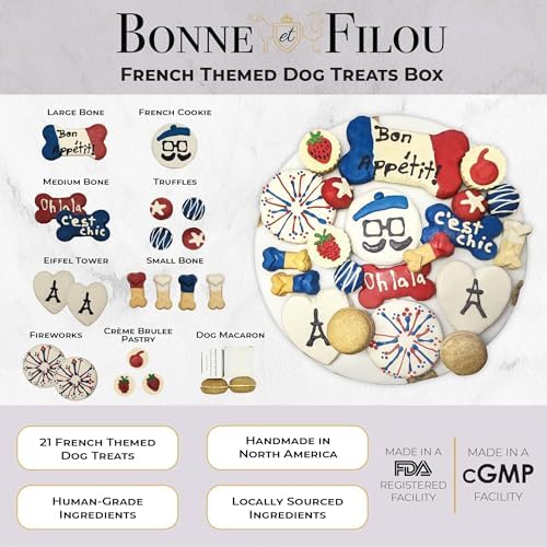 Bonne et Filou French Style Dog Treats, Gourmet Gift Box, 21 Luxury Macarons, Truffles & Bone Cookies, Healthy & Delicious Snacks for Medium to Large Dogs - Image 2
