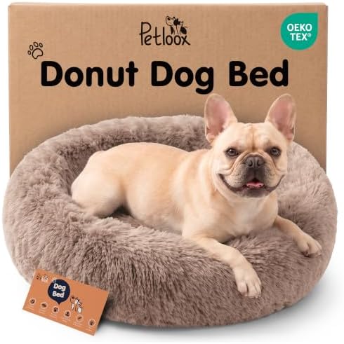 Calming Donut Dog Bed for Small Dogs, Round Dog Bed for Medium & Large Dogs by Petloox