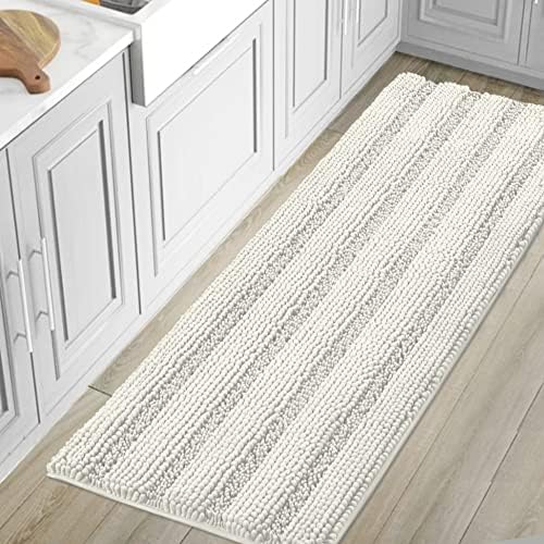 H.VERSAILTEX Bath Mats for Bathroom Non Slip Luxury Chenille Striped Bath Rug by HVERSAILTEX