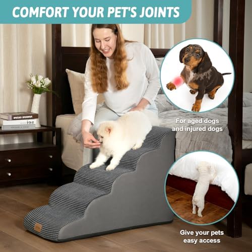 COZY KISS Wide Dog Stair for Small Dog 22.6" H, 5 Step Pet Ramp for Bed - Image 2