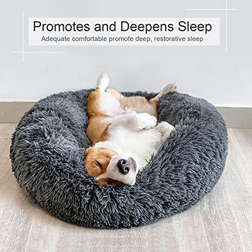 Dog Bed, Cat Calming Bed, Faux Fur Pillow Pet Donut Cuddler Round Plush Bed - Image 5