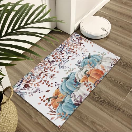 Giwawa Fall Orange Pumpkin Bath Rug Eucalyptus Leaves Bathtub Mat Soft Washable - Image 6