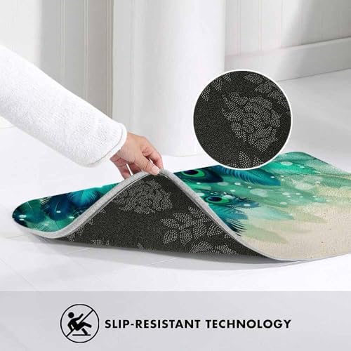 Peacock Feather Bathroom Mat Rugs Watercolor Gradient Blue Soft Halo Microfiber - Image 5