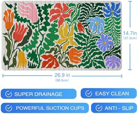 Plant Bathtub Mat Non Slip for Kids 27x16in Botanical Anti Slip Bath Mat for - Image 7
