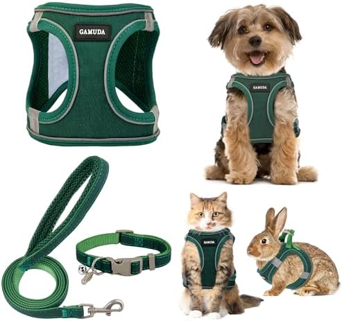 GAMUDA Small Pet Harness Collar and Leash Set, Step in No Chock No Pull Linen by GAMUDACollarsCollection