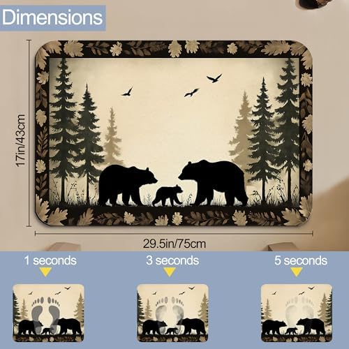Forest Bear Family Bath Mat, Fast Drying Retro Animal Bathmats - Image 2