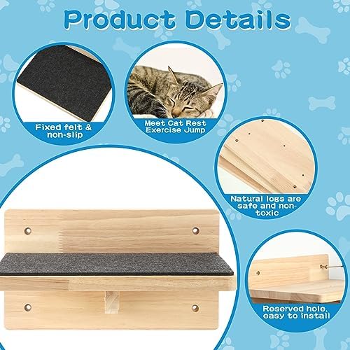 Lenwen 6 Set Cat Wall Shelves, Wood Cat Climbing Step, Wall Mounted - Image 4