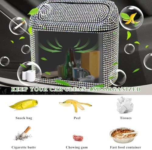 Bling Car Trash Can with Lid, Sparkly Mini Crystal Litter Container Auto - Image 4