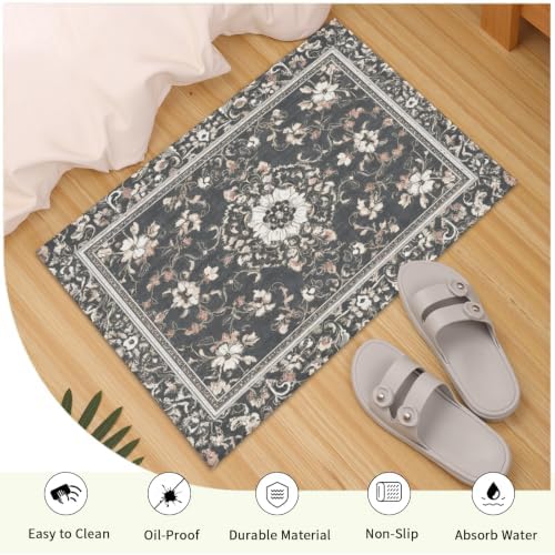 Giwawa Boho Floral Bath Rug Grey Leaves Soft Absorbent Bath Carpet 16x24 Inch - Image 5