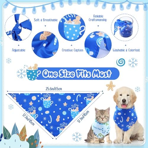 60 Pcs Winter Dog Bandanas Bulk, Snowflake Adjustable Pet Scarf,M - Image 3