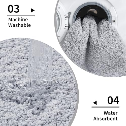 Disolla Silver Grey Bathroom Rugs 20x32, Non-Slip Plush Thick Bath Mat - Image 5