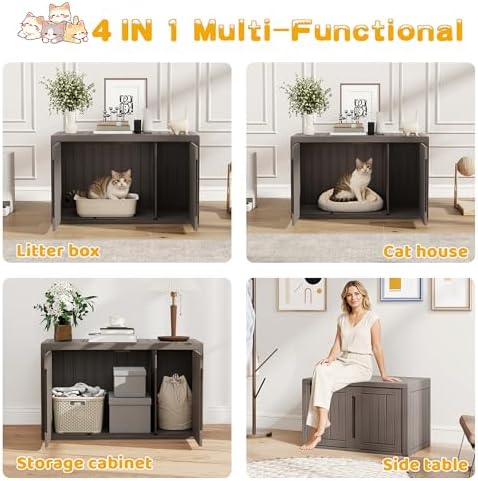 Cat Litter Box Enclosure, Indoor Outdoor Cat House Weatherproof, Side Table - Image 5