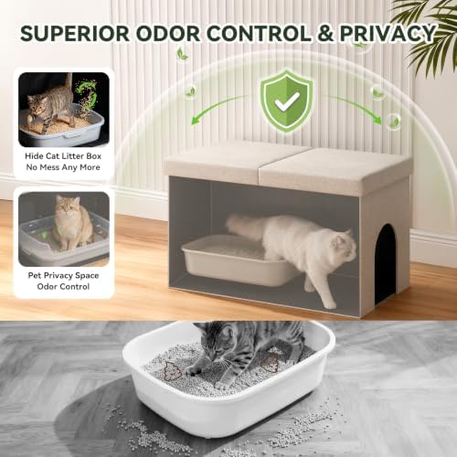 3-in-1 Cat Litter Box Enclosure Furniture, Cat Ottoman Bench - Image 2