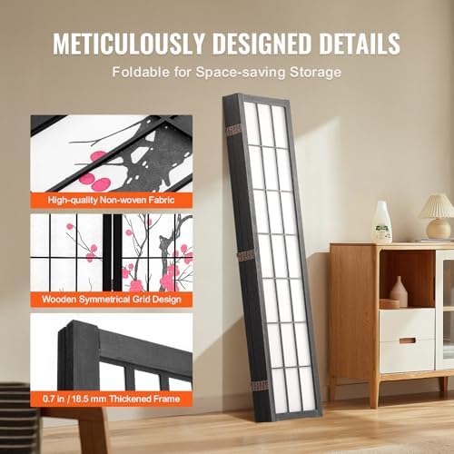 VEVOR Room Divider, 6 Panel Japanese Room Divider Screen, Wood Folding Privacy - Image 6