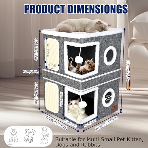 2-Story Cat House for Indoor Cats, Dual-Purpose Cave Bed - Image 2