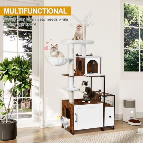 Snughome Cat Tree with Litter Box Enclosure, 3-in-1 Modern Cat Tower - Image 3