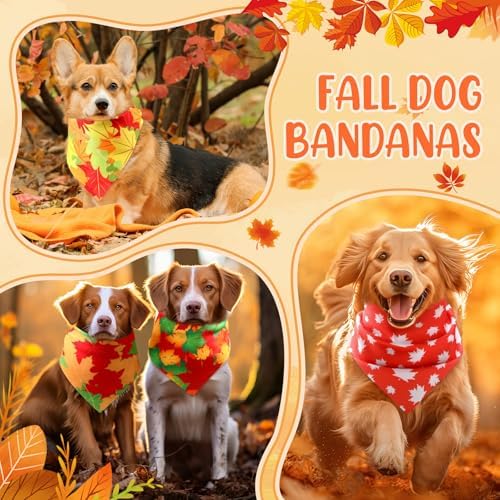 Preboun 50 Pcs Fall Thanksgiving Dog Bandanas Bulk, Pumpkin & Maple Leaves - Image 6