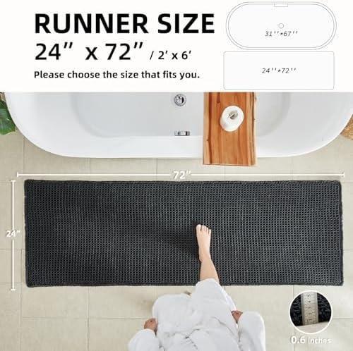 TYUU Black Waffle Runner Rug Bathroom, Long Boho Bath Mat - Image 2
