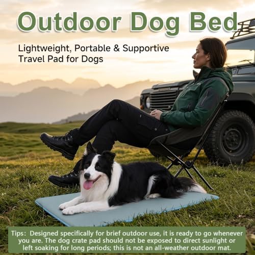Outdoor XL Dog Crate Pad Bed, Waterproof Wipeable Mat, Dusty Blue - Image 3