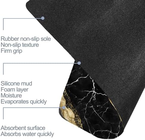 Black Gold Marble Bath Mat, Fast Drying Modern Stylish Bathmats - Image 6