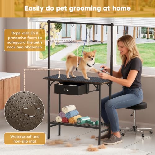 Dog Grooming Table with Drawers and Mesh Tray, 32 Inch Adjustable Pet Grooming - Image 3