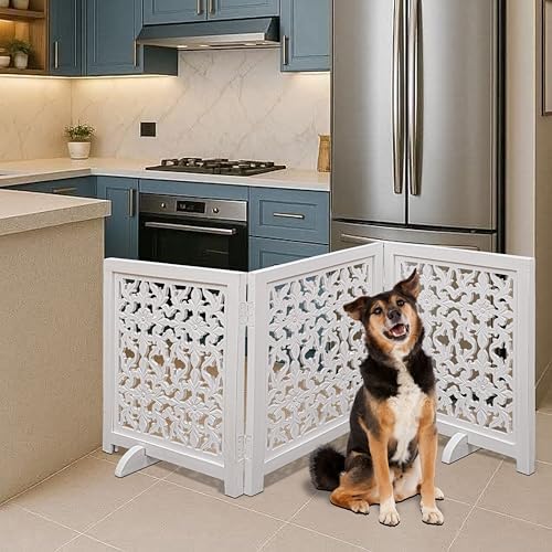 Freestanding Pet Gate for Dogs, Foldable Wooden Dog Gate for House, Indoor Dog - Image 5