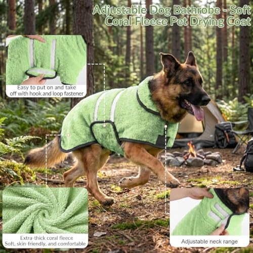 Dog Bathrobe, Super Absorbent for Small to Large Dogs, Neon Green L - Image 4