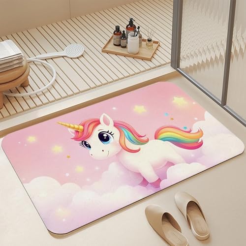 Cute Unicorn Bathroom Rugs, Non Slip Quick Dry Princess Pink Bath Mats by Unknown