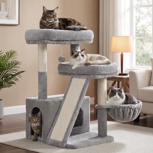 Heybly Compact Cat Tree with Big Scratcher, Stable Cat Tower HCT206SW by HEYBLY