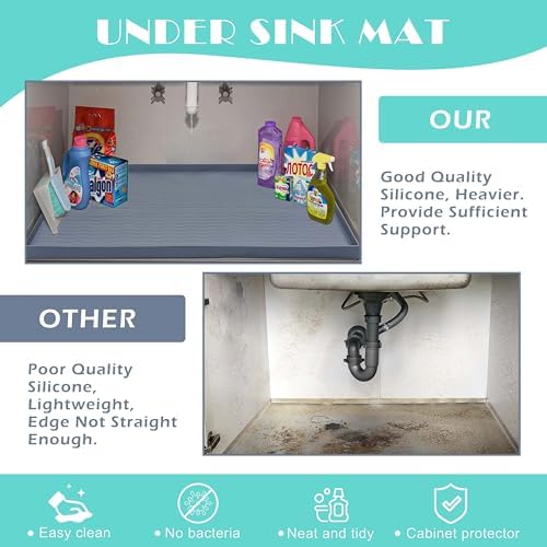 URMONA Waterproof Silicone Under Sink Mat, 22 x 22 in, Flexible Shelf Liner - Image 5