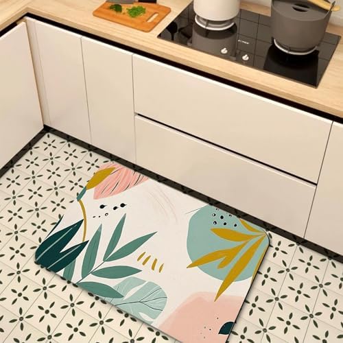 Bohemian Leaves Bath Mat, Fast Drying Mid Century Abstract Bathmats - Image 7