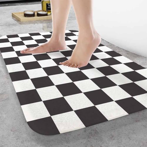 Checkered Bath Rugs Black and White Buffalo Check Plaid Microfiber Bathroom Mat - Image 2