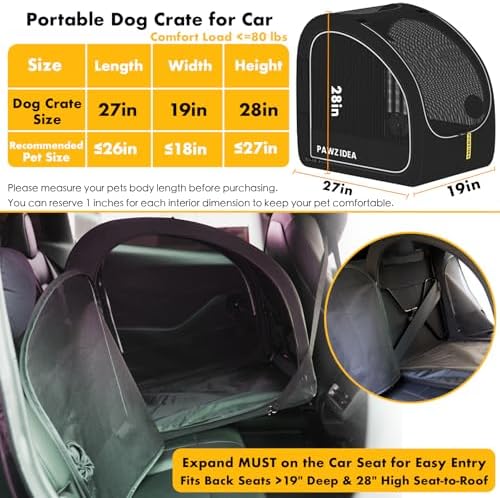 PAWZIDEA Portable Dog Crate for Car Travel, Medium & Large Dogs Up to 80lbs - Image 2