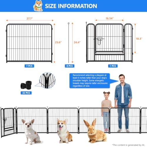 Dog Playpen Outdoor, 24 Inch Height 8 Panels Foldable Dog Pens Outside - Image 2