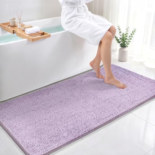 Bcoimo Bath Rug Mat, Chenille Extra Soft Lavender Long Bathroom Runner Rugs by Bcoimo