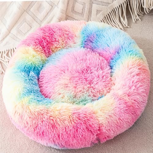 Calming Cat Bed for Indoor Cats, 19.5inch Rainbow Donut & Orthopedic Pet Bed - Image 3