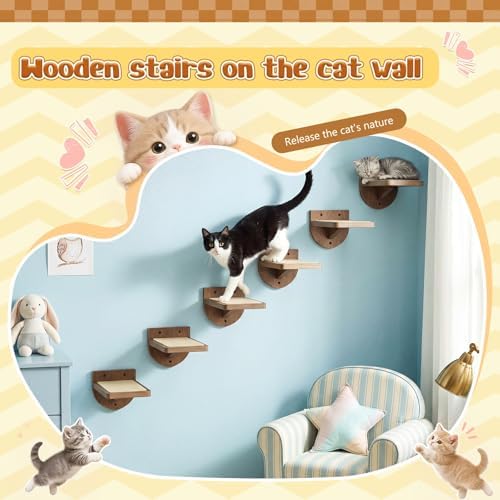 SiliFine Cat Wall Stairs Climbing Steps, Dark Brown - Image 4