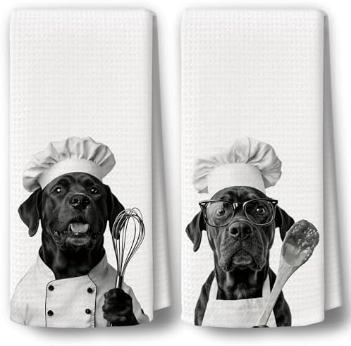 Dog Kitchen Towels Decor Set of 2 by BCUANGD