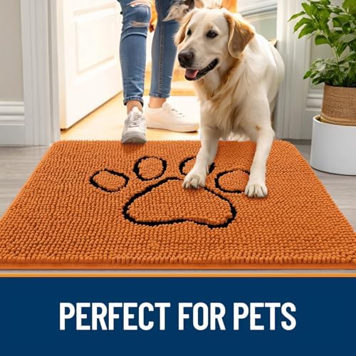 OLANLY Dog Door Mat for Muddy Paws 48x30, Paw Print Design Chenille Mud Mat - Image 6