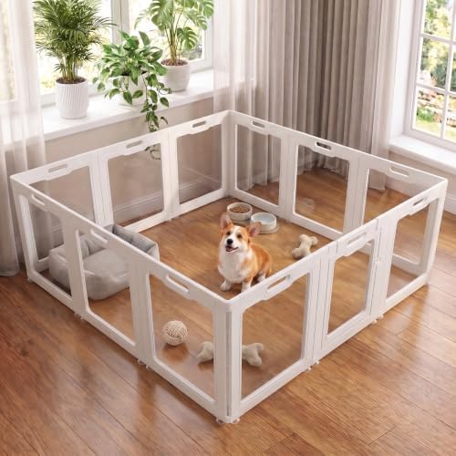 Clear Acrylic Dog Playpen Indoor, Non-Slip Design, Door Lock, Tool-Free Assembly by Unknown