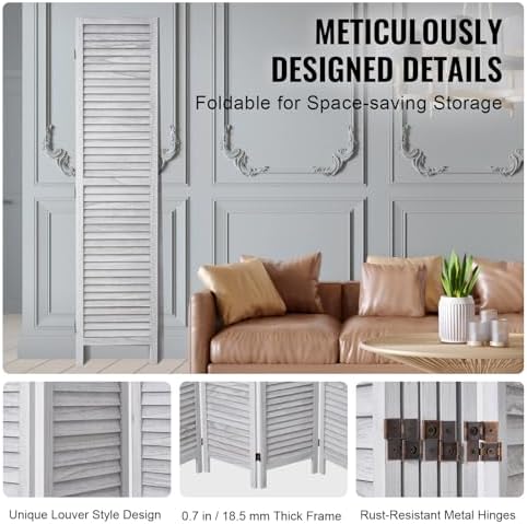 VEVOR Wood Room Divider, 6 Panel Wood Folding Privacy Screen, 66.9 Inches Tall - Image 6