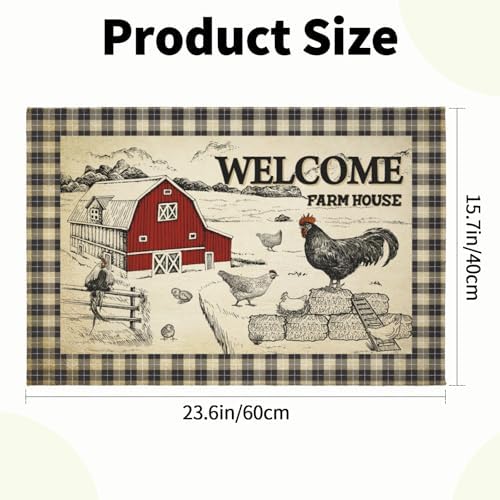 Giwawa Farmhouse Rooster Bath Rug Country Chicken Shower Rug Absorbent Bath - Image 3