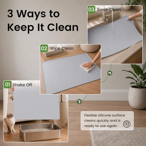 OHMO Large Cat Litter Mat, 31.5x23.6 Silicone Trapping Mat Ash Grey - Image 6