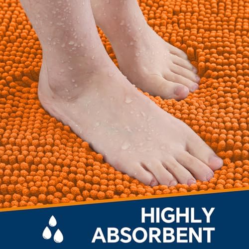 Chenille Bathroom Runner Rug 17"x47" Orange, Plush Bath Mat - Image 4