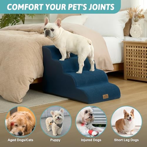 COZY KISS Wide Dog Stairs for Small Dog 19.7" H, 4 Step Pet Ramp for Bed - Image 5