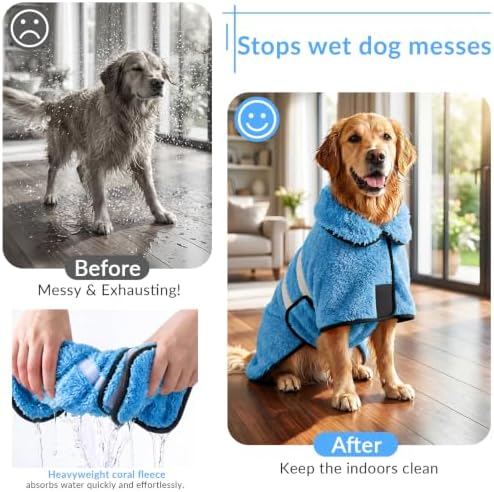 Dog Bathrobe, Super Absorbent for Small to Large Dogs, Light Blue L - Image 2