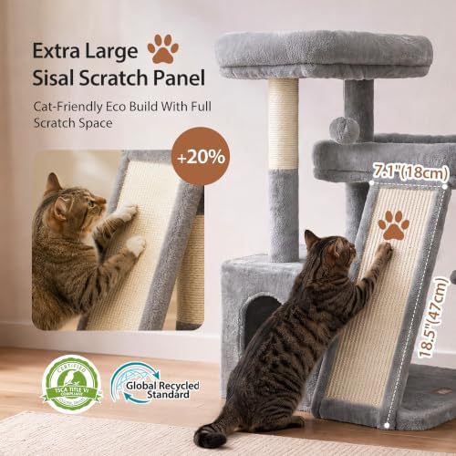 Heybly Compact Cat Tree with Big Scratcher, Stable Cat Tower HCT206SW - Image 4