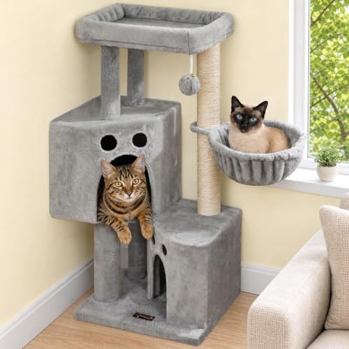 Small Cat Tree Tower for Indoor Cats, 40 in Multi-Level Cat Scratching Post by FeliskynCatTreeTower